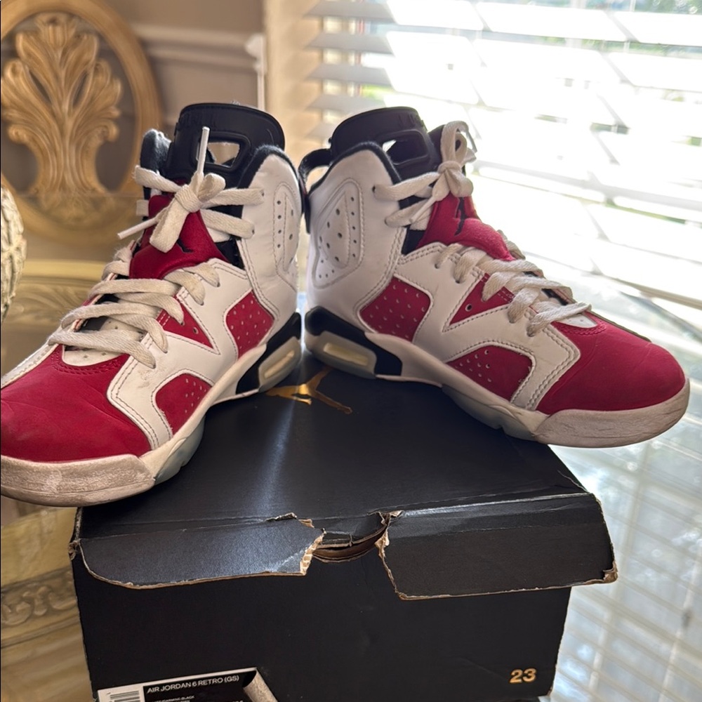 Jordan 6 Red and White Kids Sneakers - Picture 5 of 10